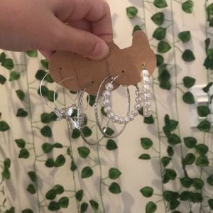 Set of three silver hoop earrings